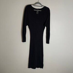Anthropologie‎ black rib knit fitted long sleeve stretch midi dress